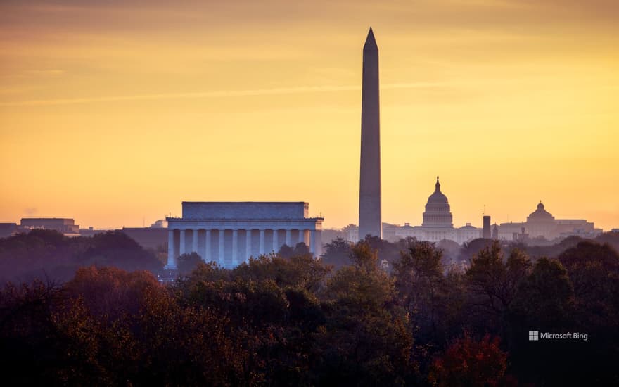 Autumn sunrise over the National Mall, Washington, DC