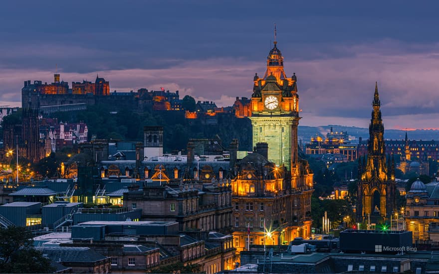 Twilight view over Edinburgh as seen from Calton Hill