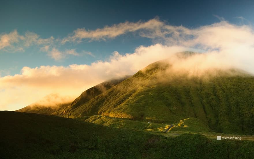 French West Indies, Guadeloupe, mist over the Soufrière volcano