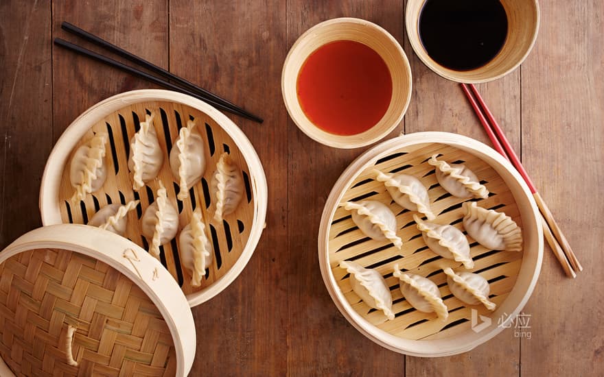 Homemade dumplings in traditional steamer