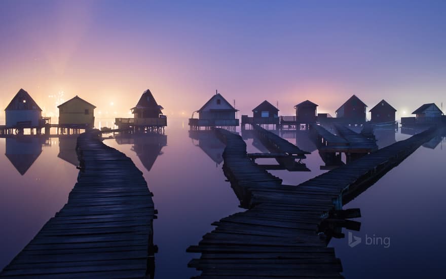 Houseboats on Bokodi-Hutoto Lake near Oroszlány, Hungary