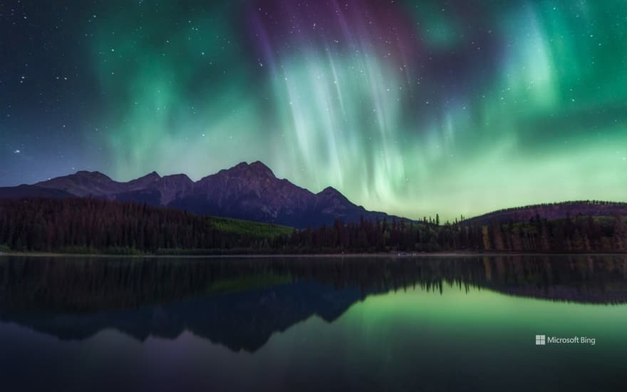 Northern lights over Patricia Lake in Jasper National Park, Alberta