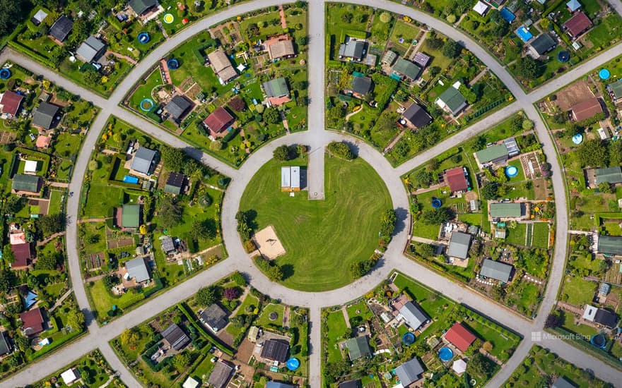 Aerial view of allotments, Kamp-Lintfort, North Rhine-Westphalia,