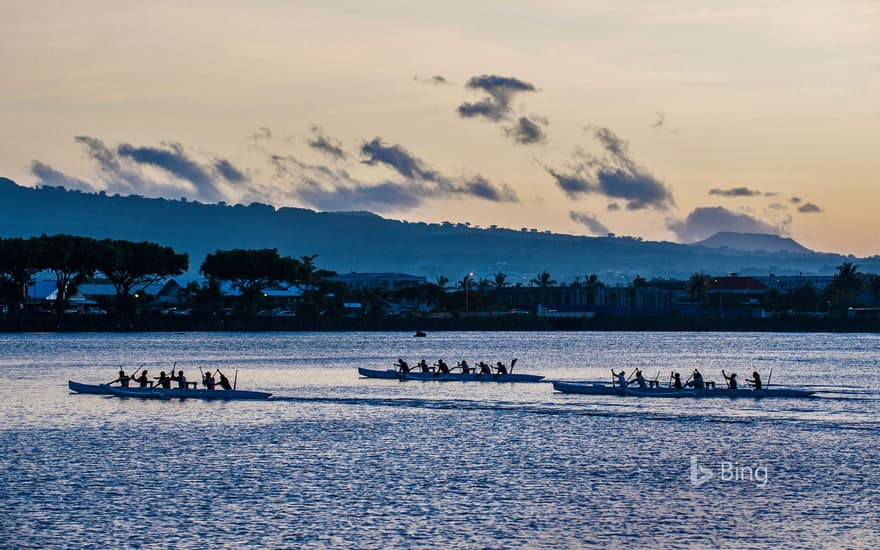 Canoes in Apia Harbor at Apia, Samoa