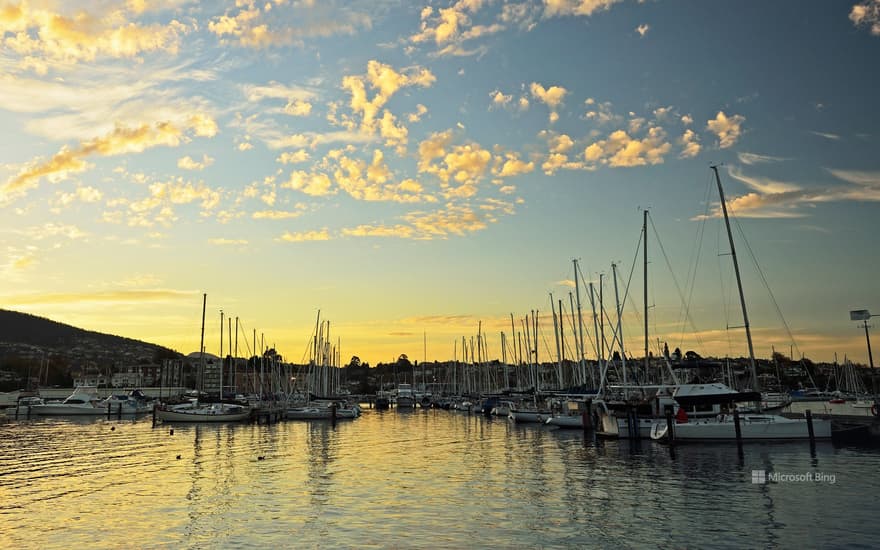 Dusk over a marina in Sandy Bay, Hobart, Tasmania