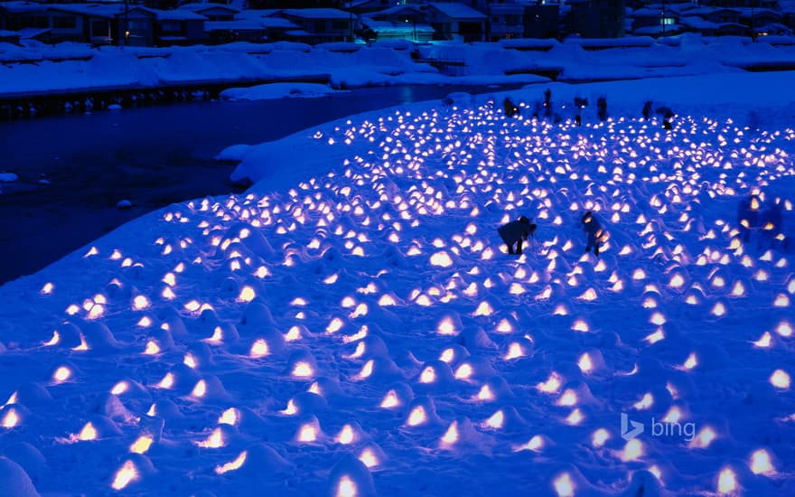 Miniature snow houses made for the Kamakura Festival, Yokote, Japan